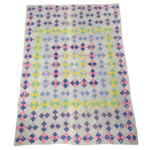 VTG/Antique Handmade Patchwork Quilt Kittens Gingham Checkerboard Blanket Cotton